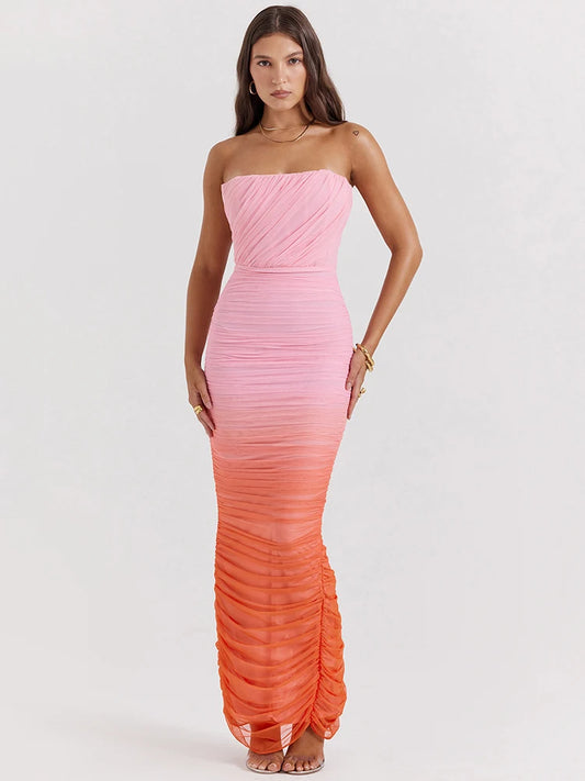 Gradient Strapless Backless Maxi Dress