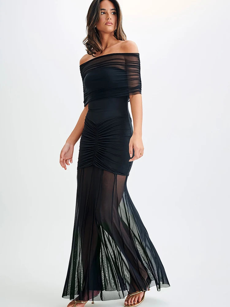 Off Shoulder Ruched Maxi Dress