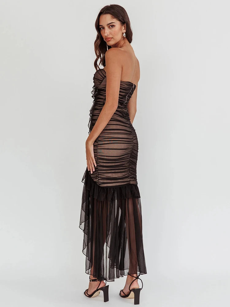 Mesh Ruffle Long Dress