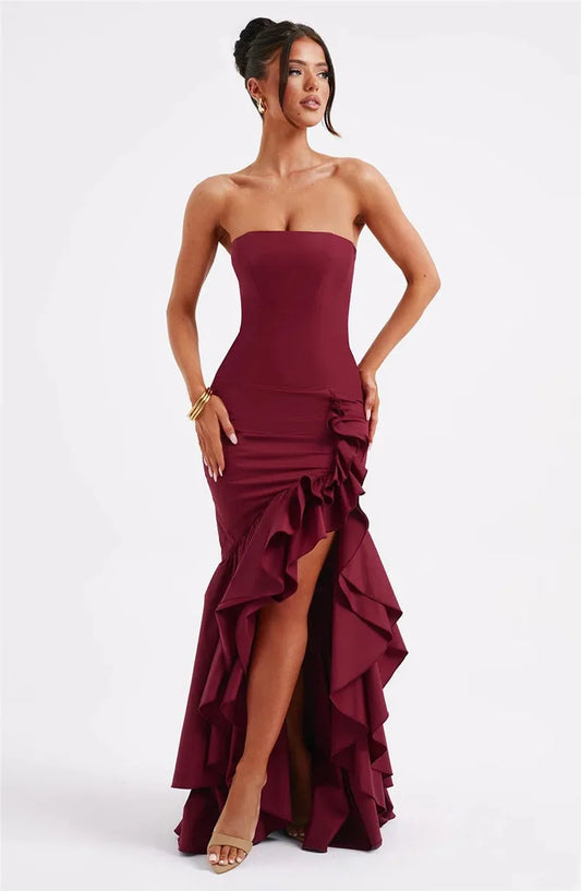 Ruffle Off Shoulder Backless Maxi Dress