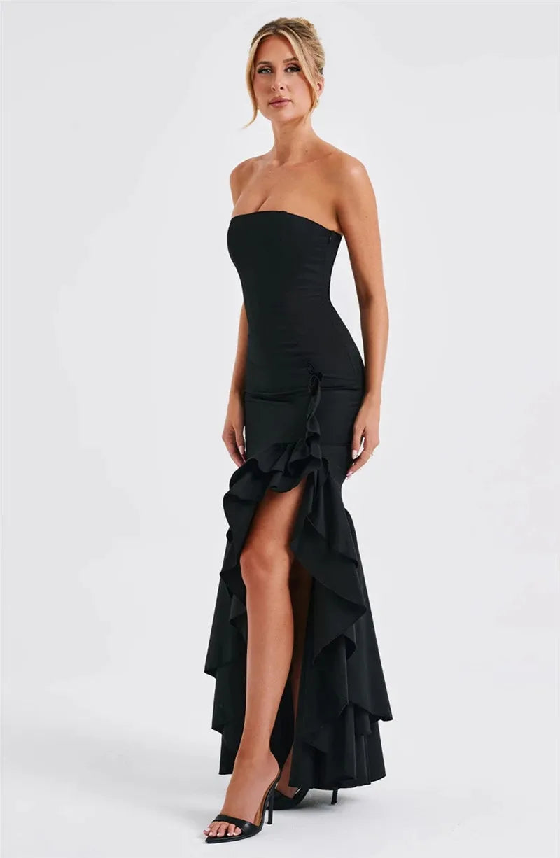 Ruffle Off Shoulder Backless Maxi Dress