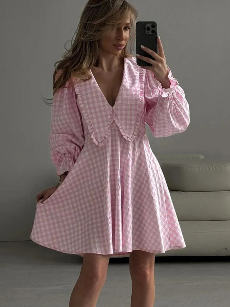 Loose Plaid Doll Mini Dress