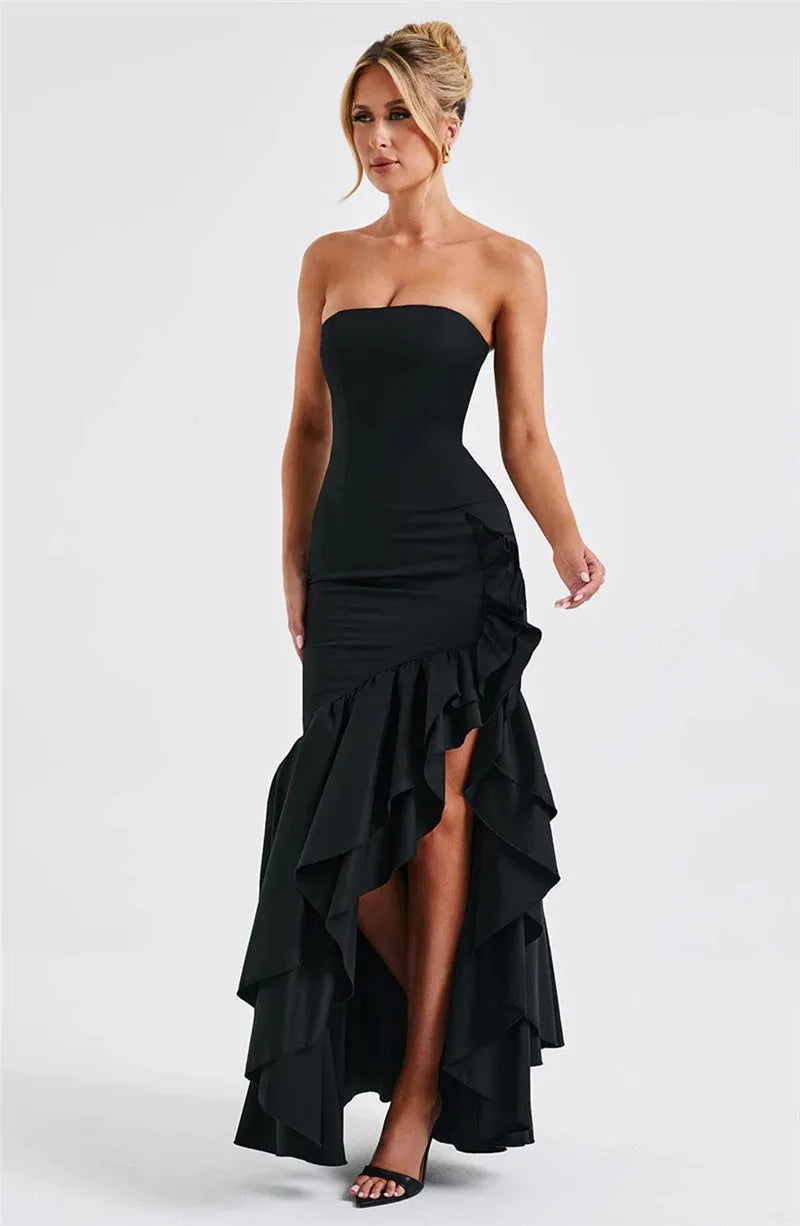 Ruffle Off Shoulder Backless Maxi Dress