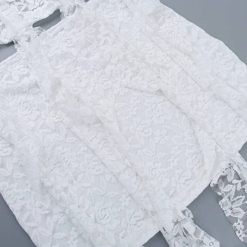 White Ruffle Lace Top and Skirt Set