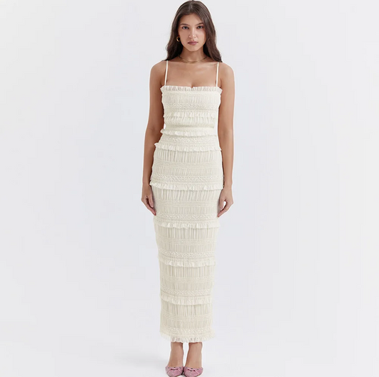 Beige Ruched Maxi Dress