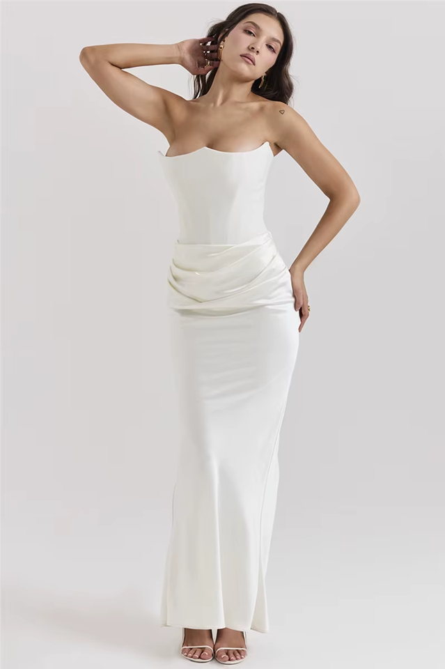 White Strapless Bodycon Maxi Dress