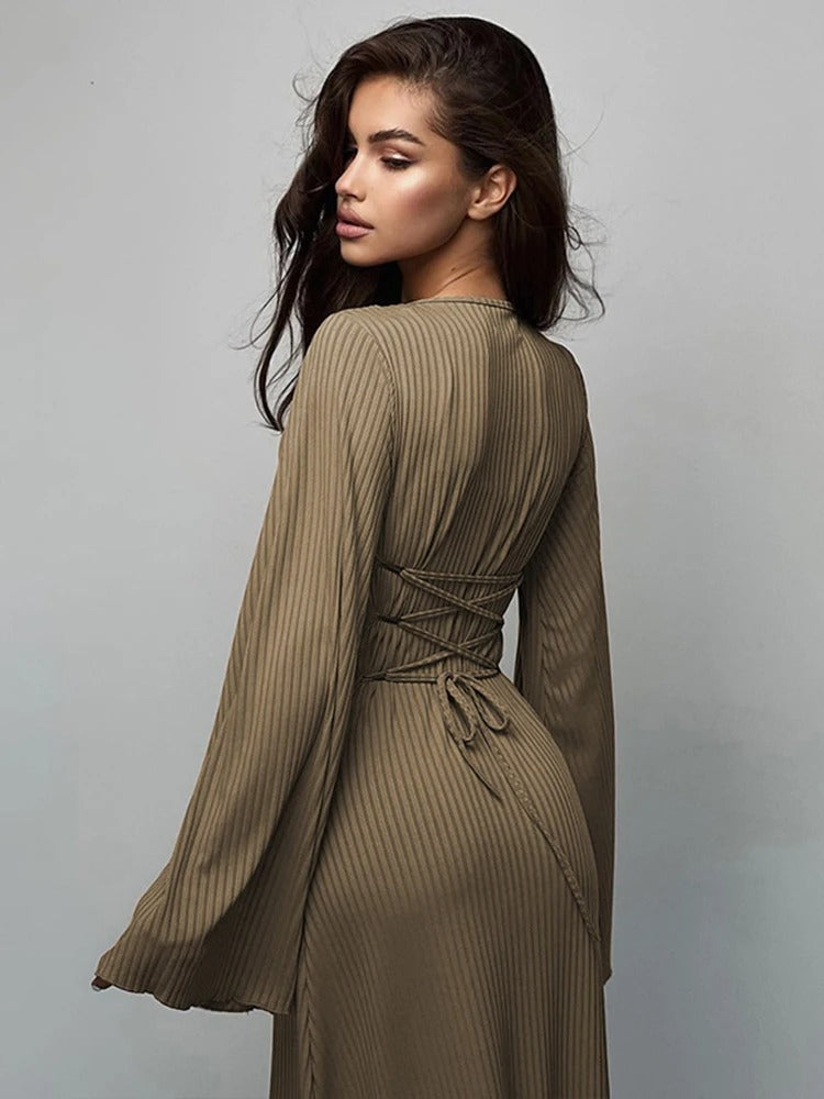 Ribbed Long Sleeve Slim Maxi Dress