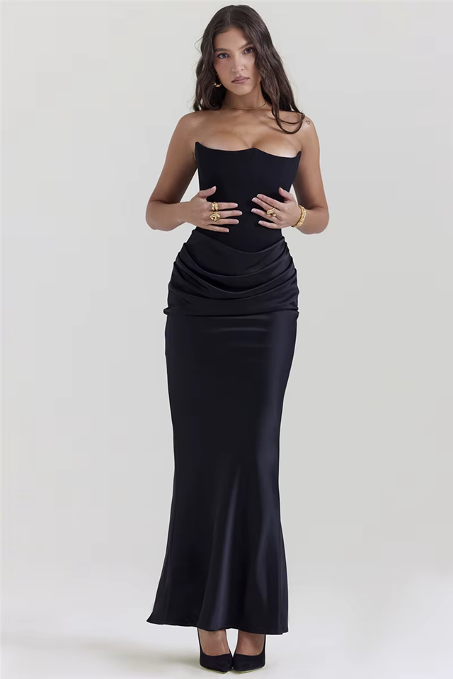 Black Strapless Bodycon Maxi Dress