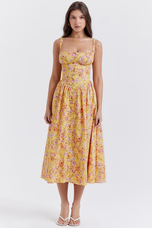 Yellow Floral Midi Dress