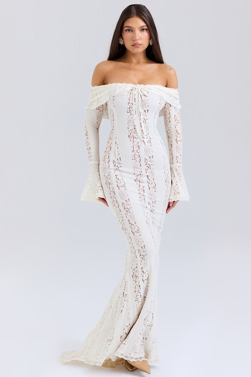 White Bodycon Lace Maxi Dress