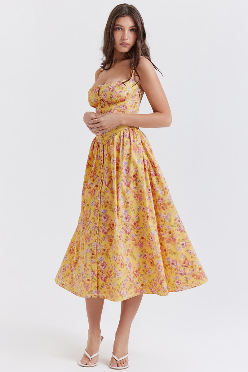 Yellow Floral Midi Dress