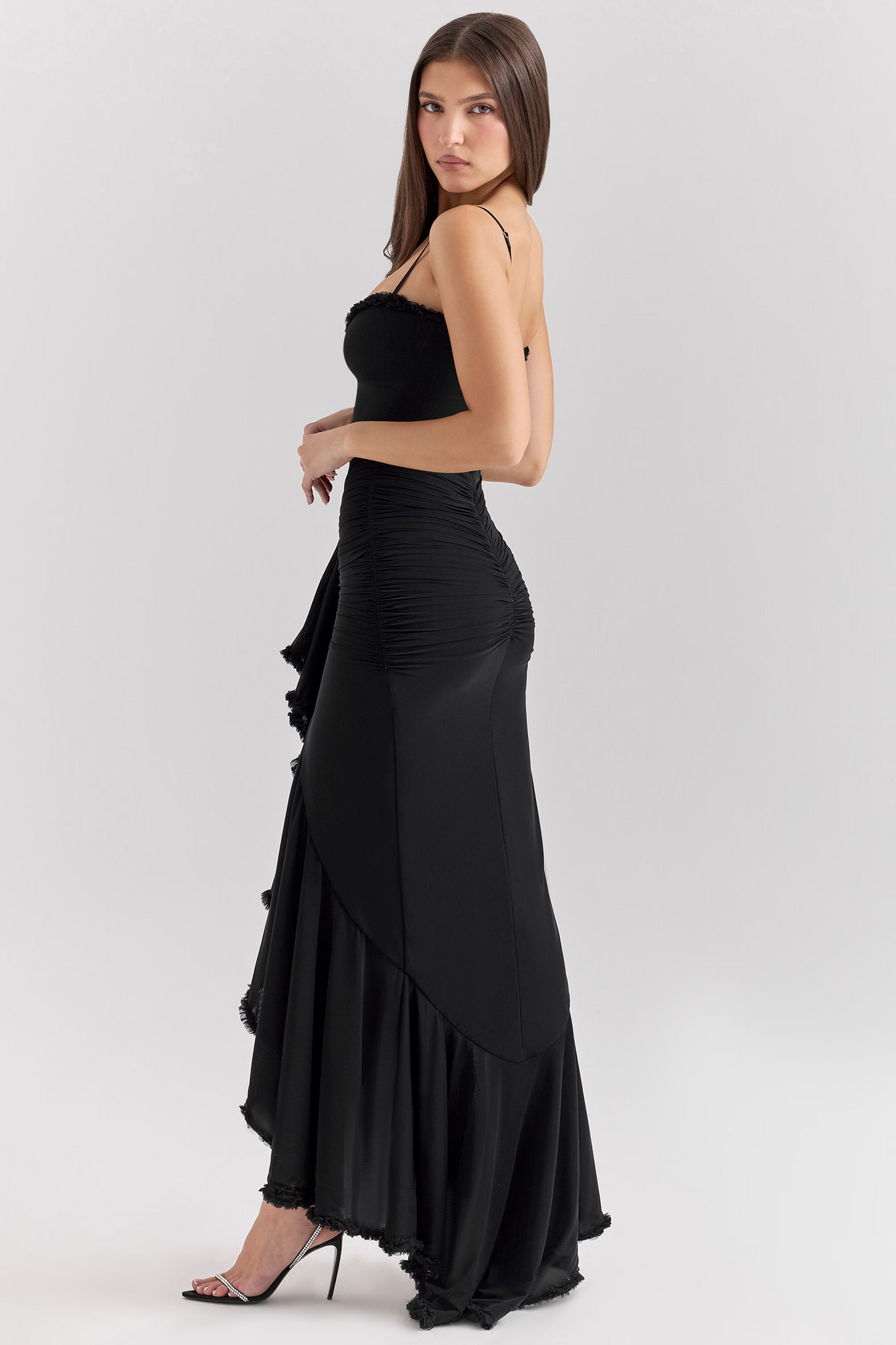 Black Ruffle Mesh Maxi Dress