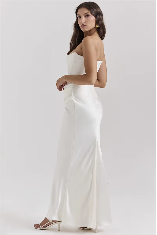 White Strapless Bodycon Maxi Dress