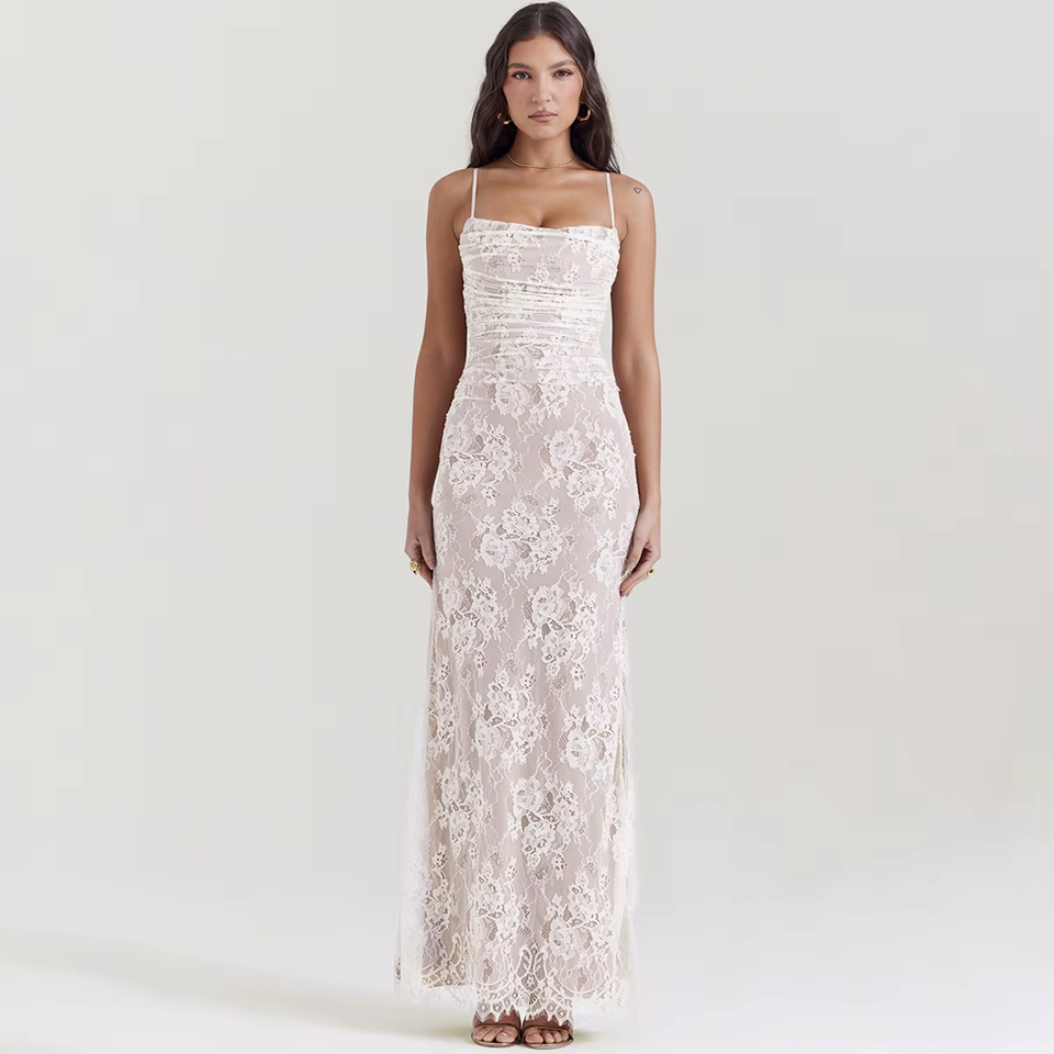 White Floral Lace Maxi Dress