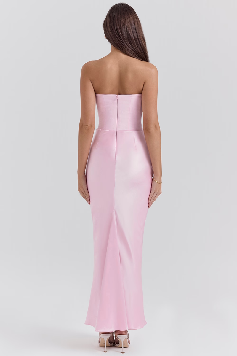 Pink Strapless Bodycon Maxi Dress