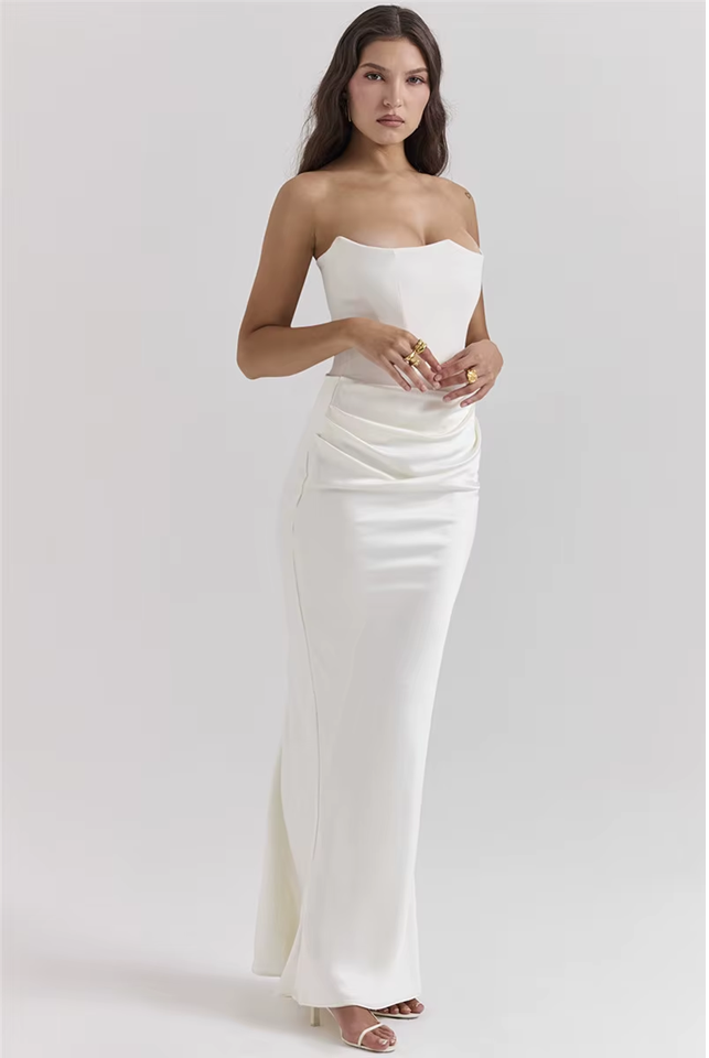 White Strapless Bodycon Maxi Dress