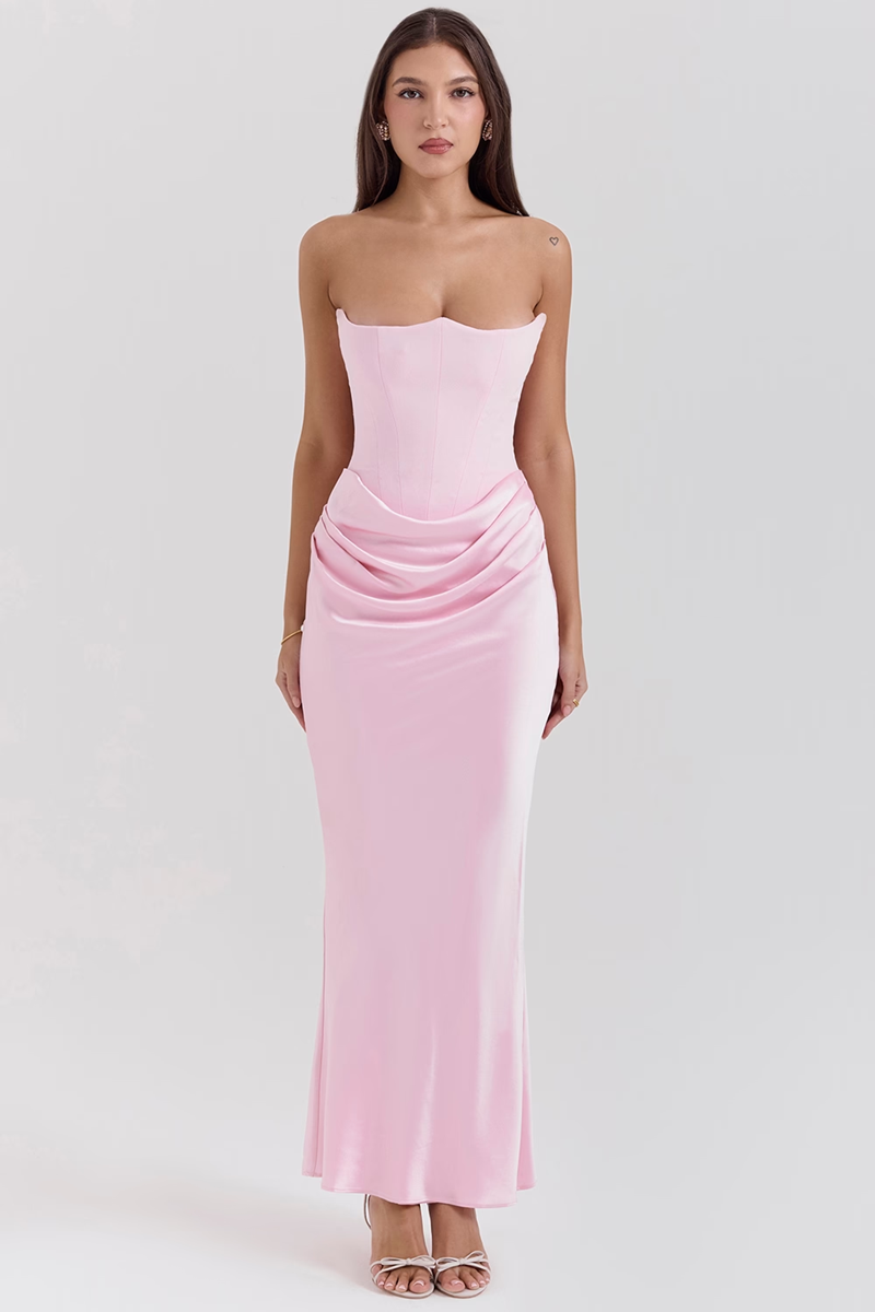 Pink Strapless Bodycon Maxi Dress