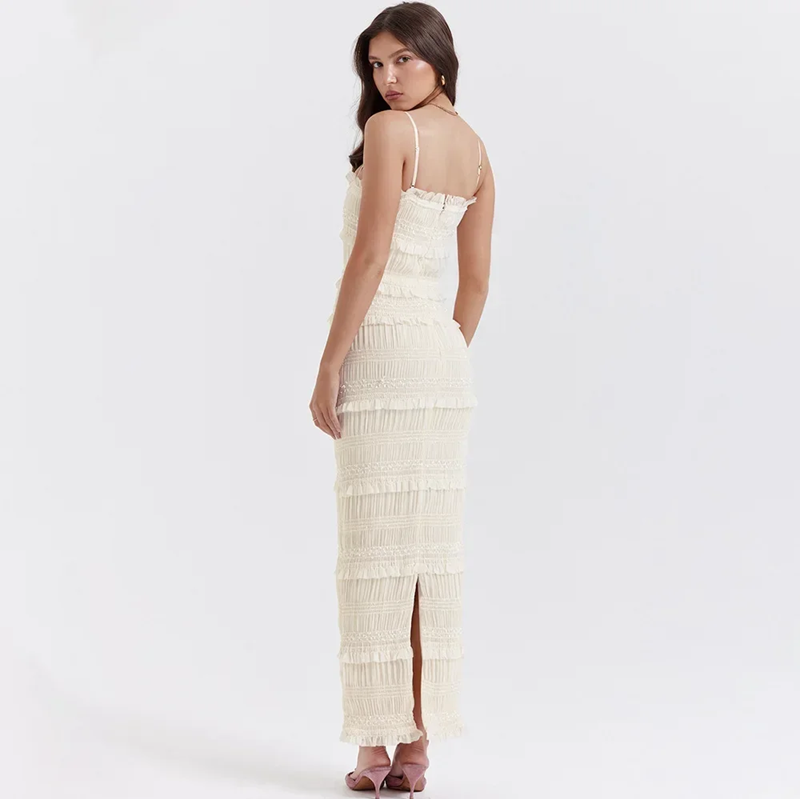 Beige Ruched Maxi Dress