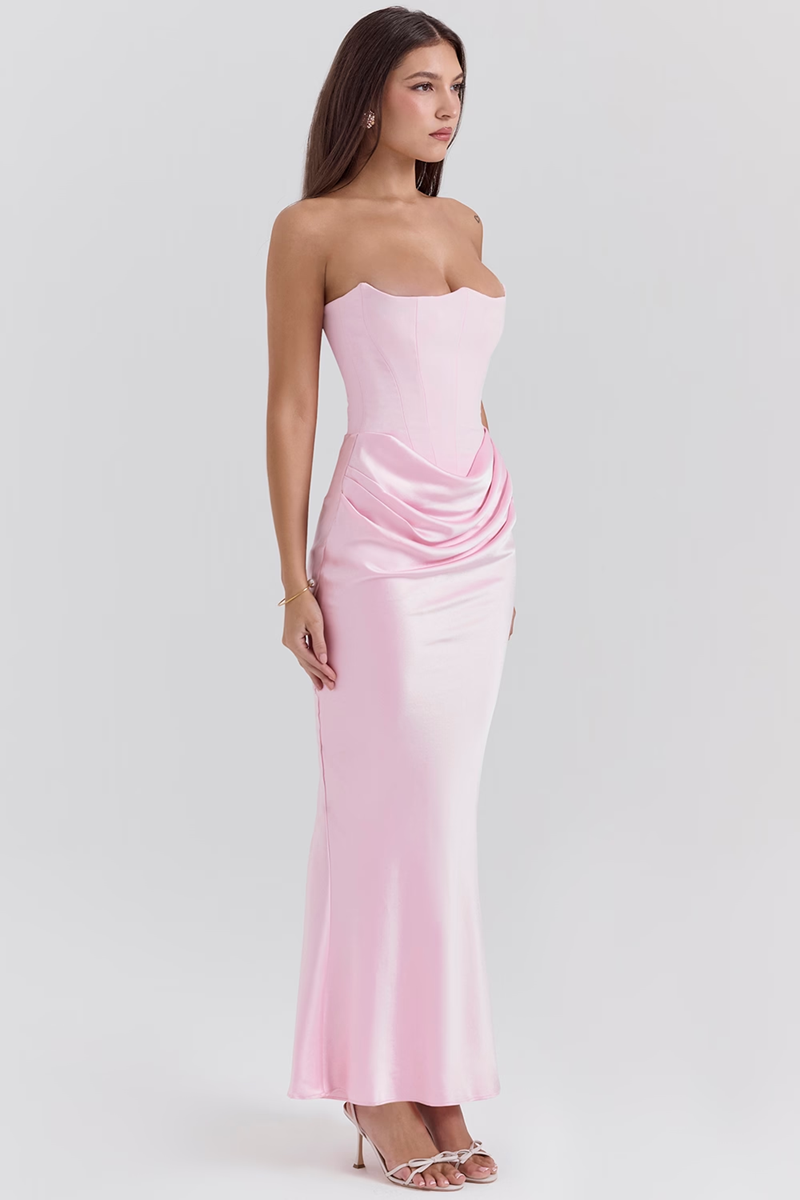 Pink Strapless Bodycon Maxi Dress